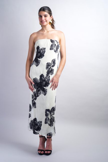 Ivory/Black Strapless Floral Maxi Dress
