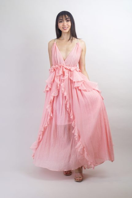 Salmon Ruffle Empire Maxi Dress