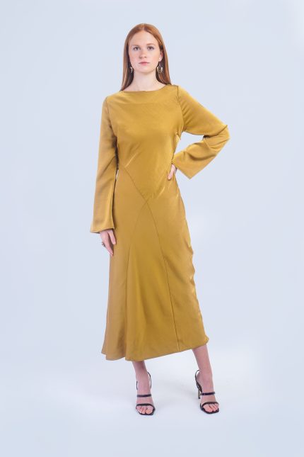 Elegant Golden Bias Cut Satin Dress